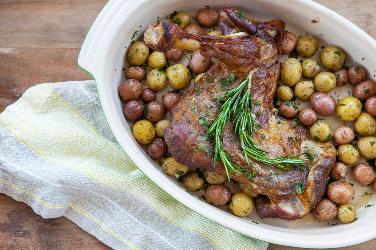 roasted lamb, goat, meat, easter dinner, tradition, baby potatoes, gluten free, healthy