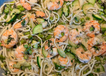 Vegetable Linguine with Shrimp and Lemon Zest