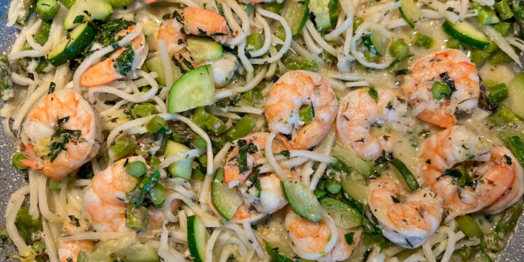 Vegetable Linguine with Shrimp and Lemon Zest